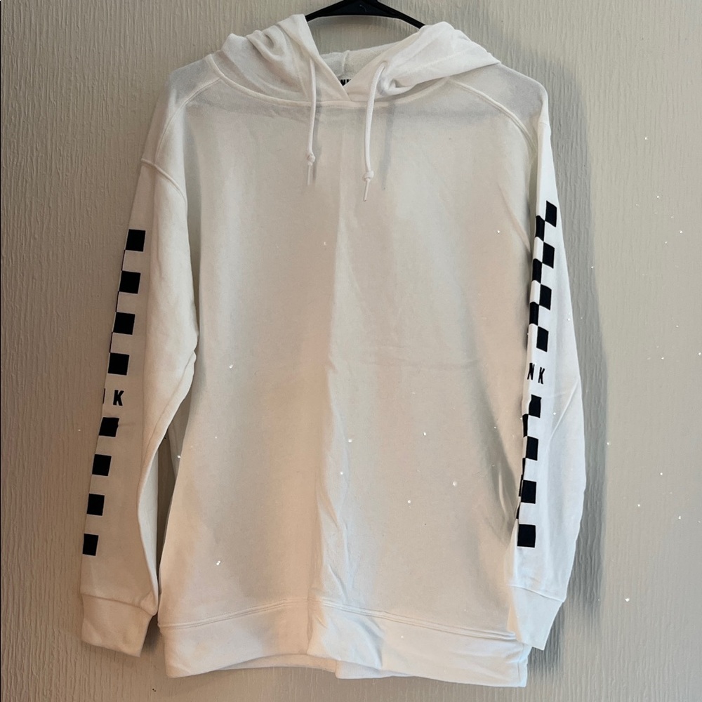 White Hoodie with Black Checkered Sleeves